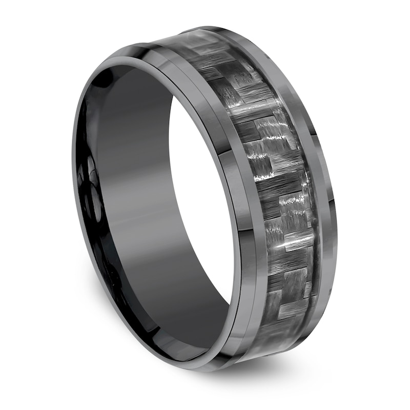 Main Image 2 of Men's Crosshatch Comfort-Fit Wedding Band 8mm Tantalum & Carbon Fiber