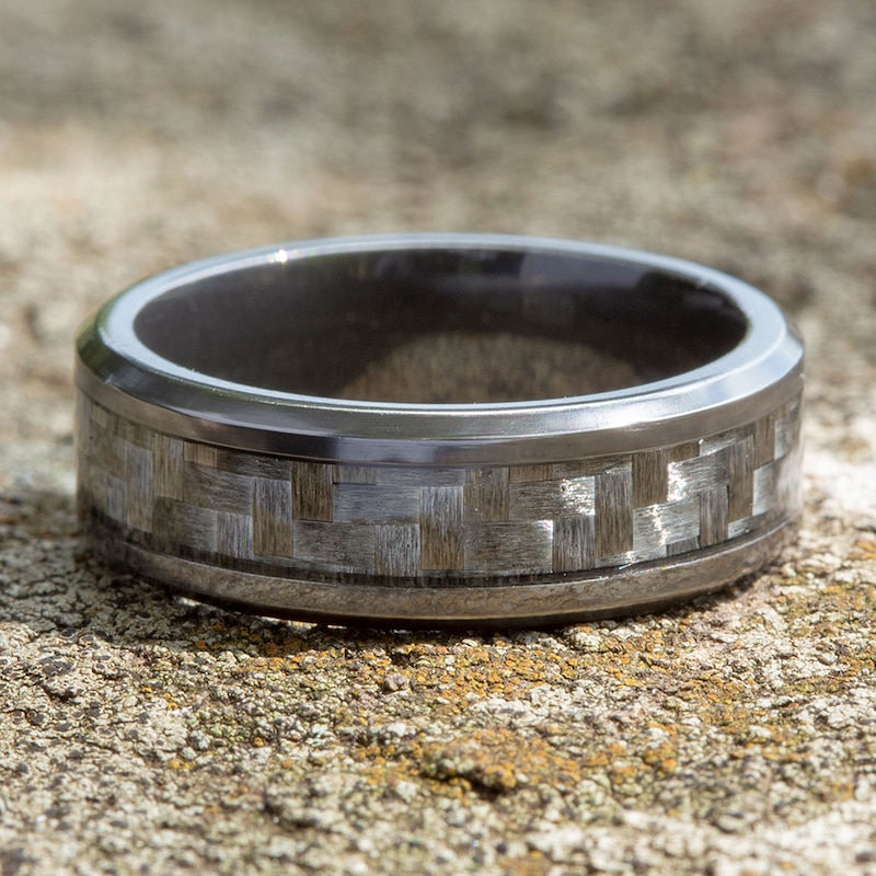 Main Image 4 of Men's Crosshatch Comfort-Fit Wedding Band 8mm Tantalum & Carbon Fiber