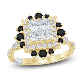 Pnina Tornai Princess-Cut Quad White Diamond & Black Diamond Halo Engagement Ring 1-3/4 ct tw 14K Yellow Gold