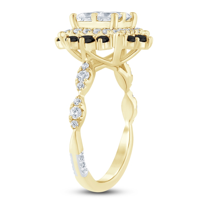 Pnina Tornai Princess-Cut Quad White Diamond & Black Diamond Halo Engagement Ring 1-3/4 ct tw 14K Yellow Gold