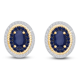 Kallati Oval-Cut Natural Blue Sapphire & Diamond Earrings 1/6 ct tw 14K Yellow Gold