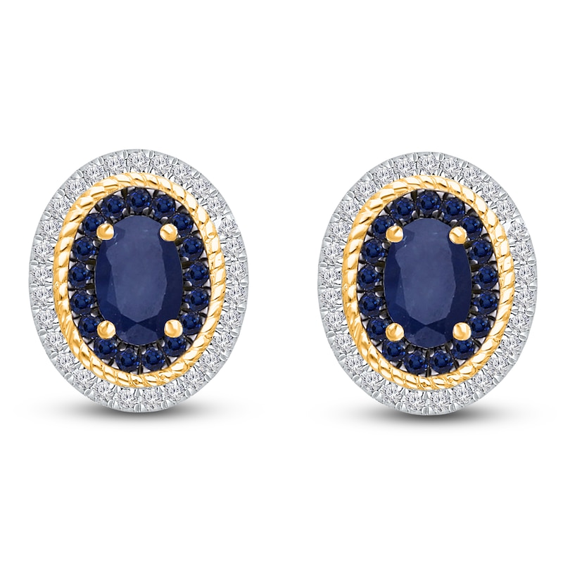 Kallati Oval-Cut Natural Blue Sapphire & Diamond Earrings 1/6 ct tw 14K Yellow Gold