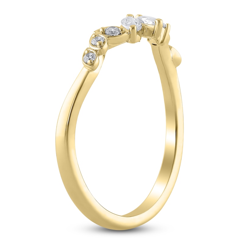 Certified Marquise & Round-Cut Diamond Contour Anniversary Ring 1/4 ct tw 14K Yellow Gold