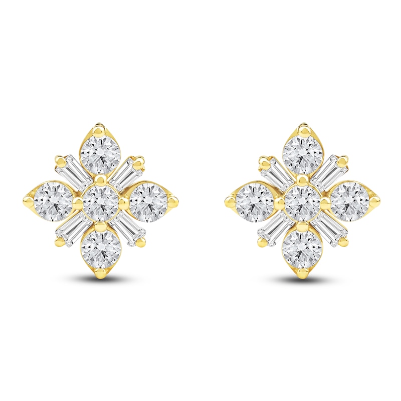 Main Image 1 of Baguette & Round-Cut Lab-Created Diamond Snowflake Stud Earrings 1 ct tw 14K Yellow Gold