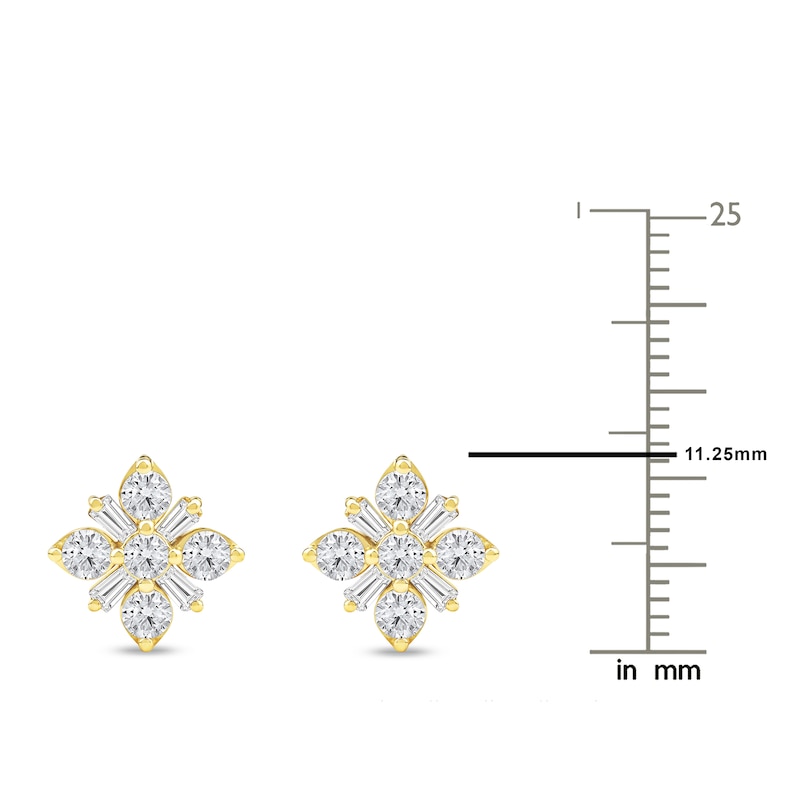 Main Image 4 of Baguette & Round-Cut Lab-Created Diamond Snowflake Stud Earrings 1 ct tw 14K Yellow Gold