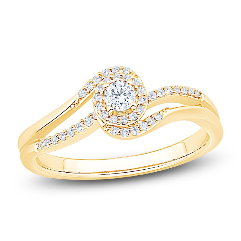 Main Image 1 of Diamond Bypass Halo Promise Ring 1/4 ct tw 10K Yellow Gold