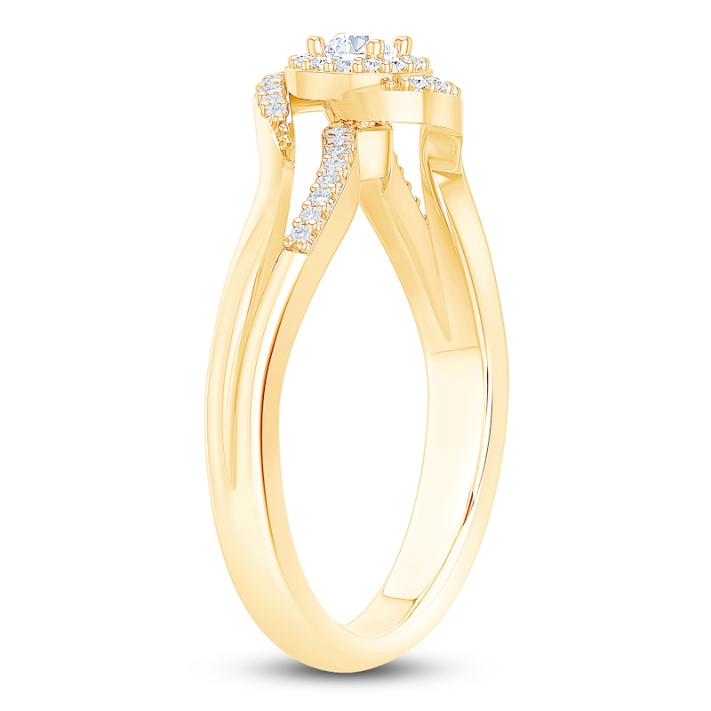 Main Image 2 of Diamond Bypass Halo Promise Ring 1/4 ct tw 10K Yellow Gold