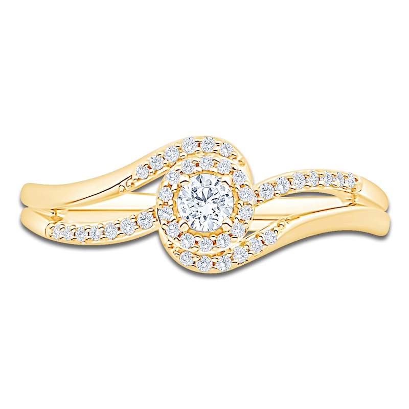 Main Image 3 of Diamond Bypass Halo Promise Ring 1/4 ct tw 10K Yellow Gold