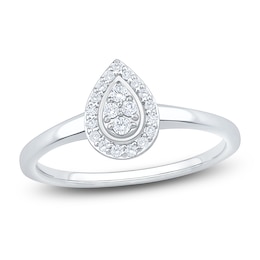 Multi-Diamond Pear-Shaped Halo Promise Ring 1/6 ct tw 10K White Gold