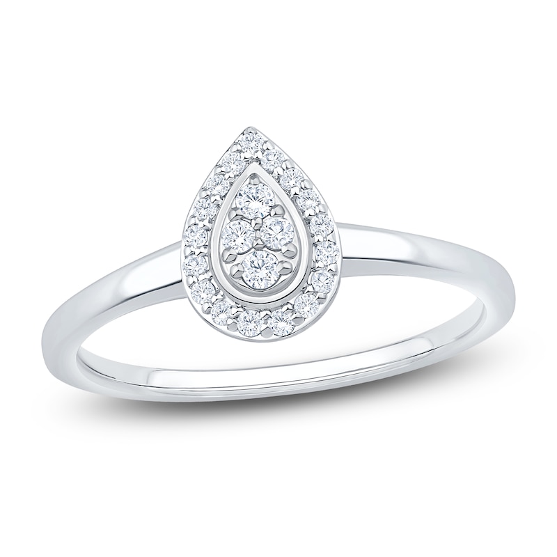 Main Image 1 of Multi-Diamond Pear-Shaped Halo Promise Ring 1/6 ct tw 10K White Gold