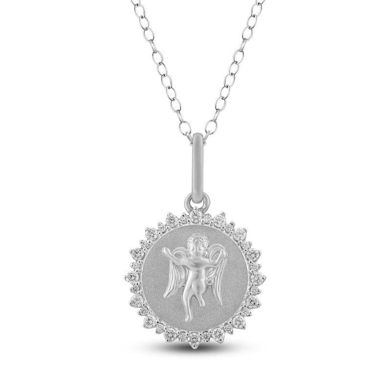 Main Image 1 of Diamond Angel Number 444 Medallion Necklace 1/4 ct tw Sterling Silver 18&quot;