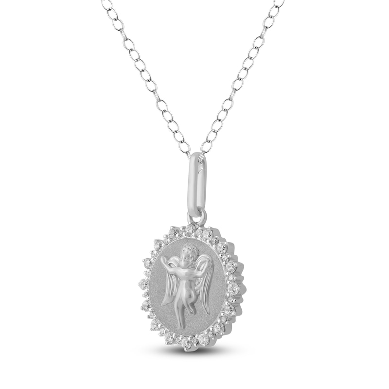 Main Image 2 of Diamond Angel Number 444 Medallion Necklace 1/4 ct tw Sterling Silver 18&quot;