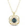 Thumbnail Image 1 of Montana Blue Natural Sapphire & Diamond Flower Frame Necklace 1/8 ct tw 14K Yellow Gold 18&quot;