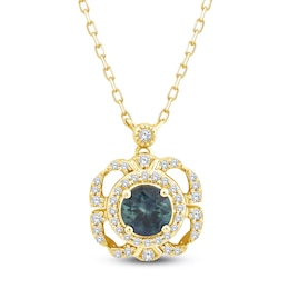 Montana Blue Natural Sapphire & Diamond Flower Frame Necklace 1/8 ct tw 14K Yellow Gold 18&quot;