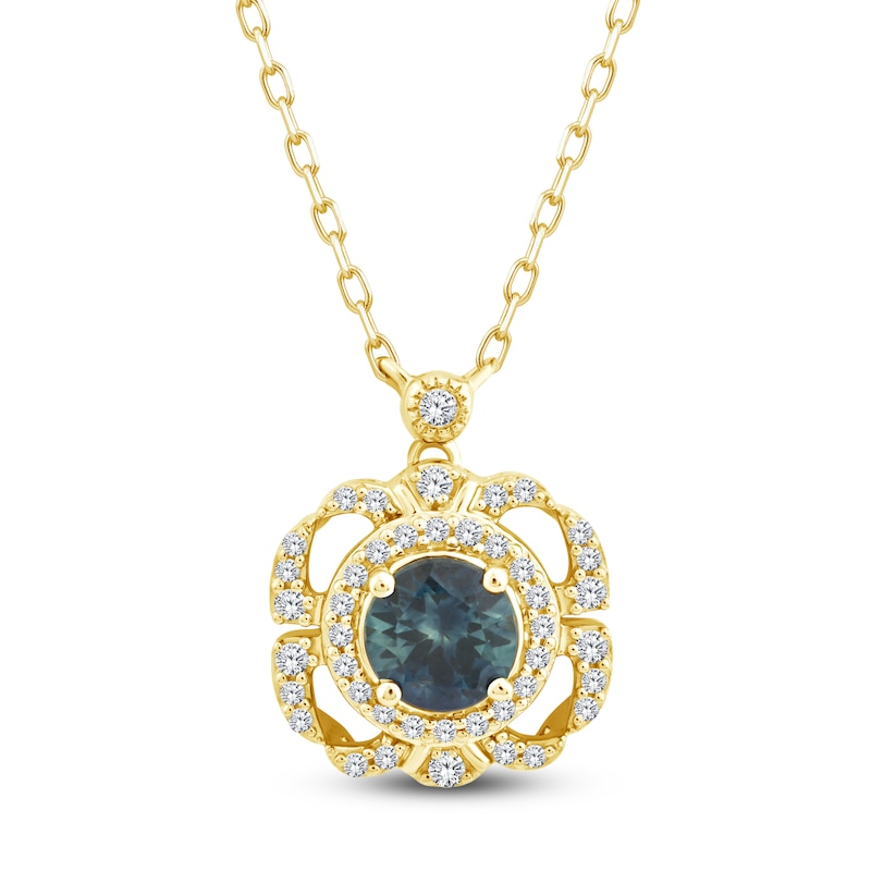 Main Image 1 of Montana Blue Natural Sapphire & Diamond Flower Frame Necklace 1/8 ct tw 14K Yellow Gold 18&quot;