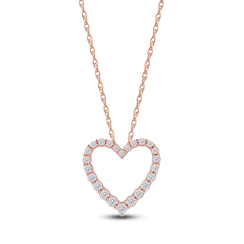 Main Image 1 of Lab-Created Diamond Graduated Open-Heart Necklace 1/2 ct tw 14K Rose Gold 18&quot;