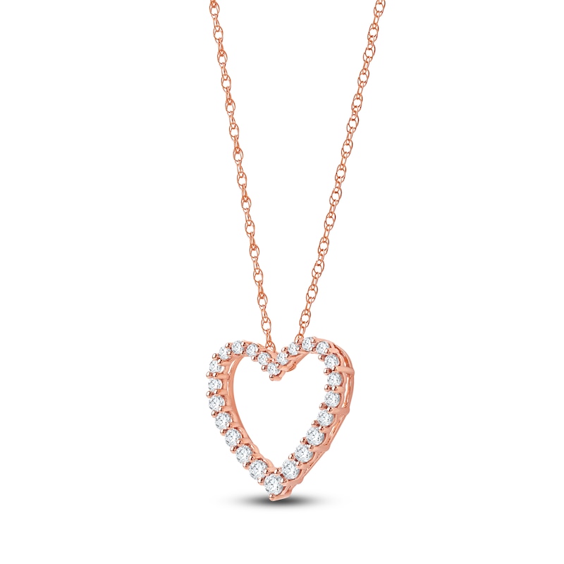 Main Image 2 of Lab-Created Diamond Graduated Open-Heart Necklace 1/2 ct tw 14K Rose Gold 18&quot;