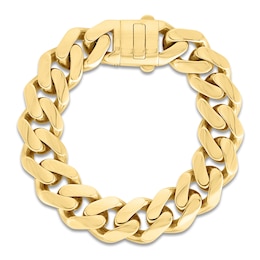 Hollow Curb Chain Bracelet 10K Yellow Gold 9&quot; 15.5mm