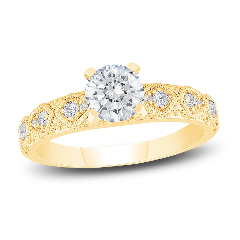 Main Image 1 of Diamond Milgrain Engagement Ring 1-1/5 ct tw Round 14K Yellow Gold