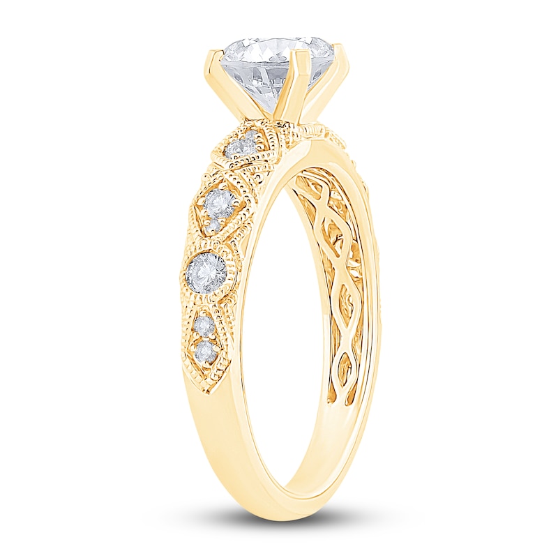 Main Image 2 of Diamond Milgrain Engagement Ring 1-1/5 ct tw Round 14K Yellow Gold