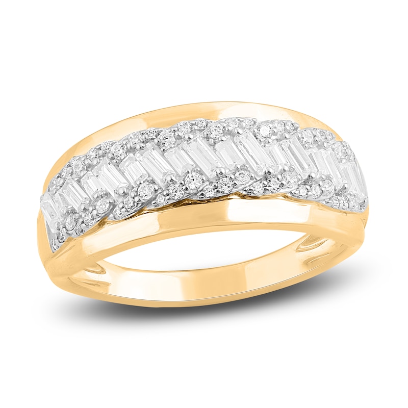 Round & Baguette-Cut Diamond Anniversary Band 1/2 ct tw 14K Yellow Gold ...