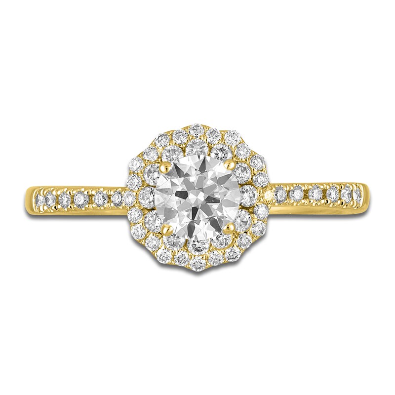 Main Image 3 of Diamond Floral Halo Engagement Ring 3/4 ct tw 14K Yellow Gold