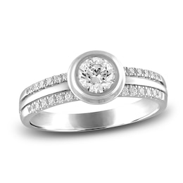 Diamond Bezel Double-Row Engagement Ring 3/4 ct tw 14K White Gold