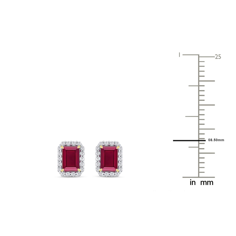 Main Image 4 of Rectangle-Cut Natural Ruby & Diamond Earrings 1/5 ct tw 14K Yellow Gold