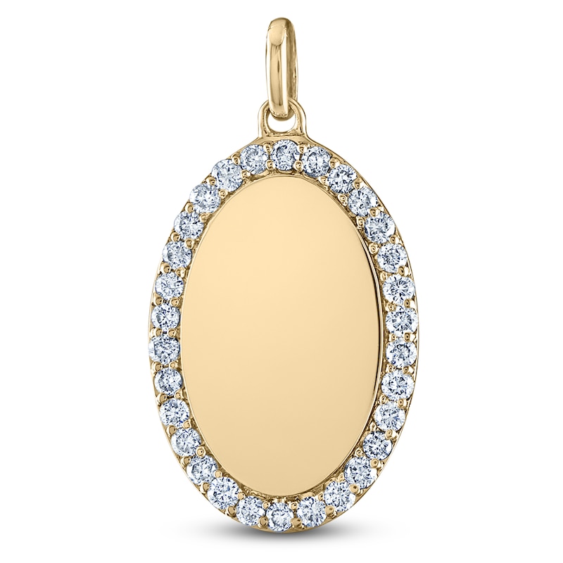 Main Image 1 of Engravable Diamond Oval Charm 3/8 ct tw 14K Yellow Gold