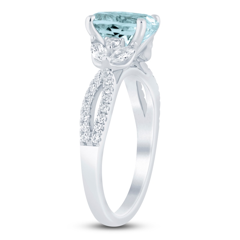 Brilliant Moments Oval-Cut Natural Aquamarine & Diamond Engagement Ring 3/8 ct tw 14K White Gold