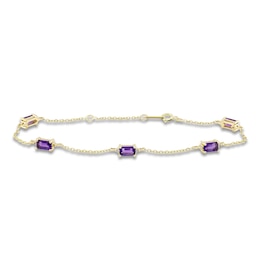 Rectangle-Cut Natural Amethyst & Diamond Station Bracelet 1/20 ct tw 10K Yellow Gold 7.25&quot;