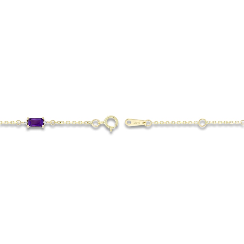 Main Image 2 of Rectangle-Cut Natural Amethyst & Diamond Station Bracelet 1/20 ct tw 10K Yellow Gold 7.25&quot;