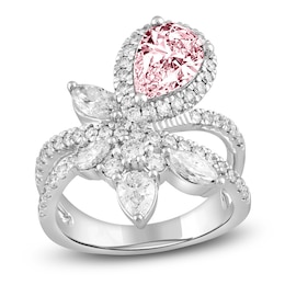 Pear-Shaped Pink & White Lab-Created Diamond Cluster Ring 3 ct tw 14K White Gold