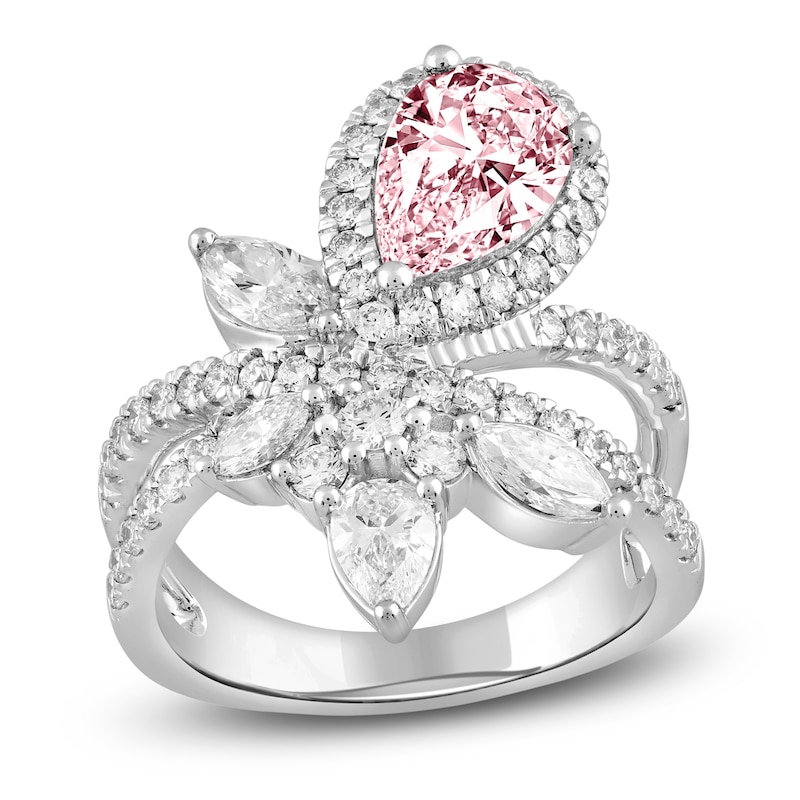 Pear-Shaped Pink & White Lab-Created Diamond Cluster Ring 3 ct tw 14K White Gold