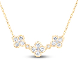 Diamond Clover Cluster Necklace 3/8 ct tw 10K Yellow Gold 18&quot;
