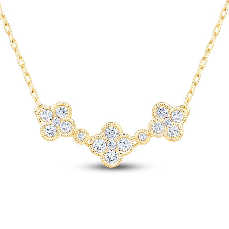 Main Image 1 of Diamond Clover Cluster Necklace 3/8 ct tw 10K Yellow Gold 18&quot;