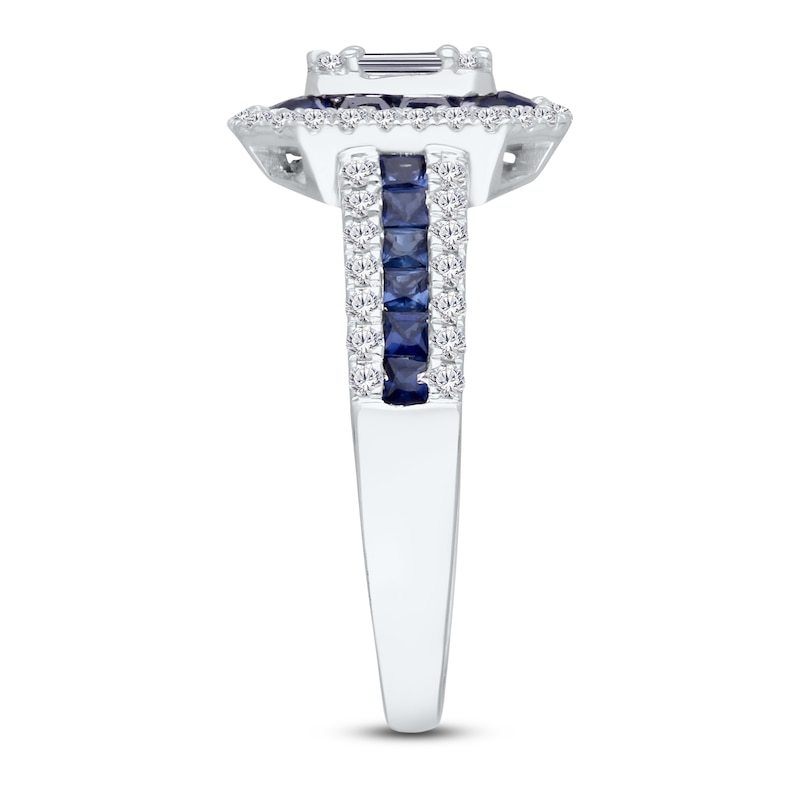 Kallati Natural Blue Sapphire & Diamond Double Frame Ring 1/2 ct tw 14K White Gold