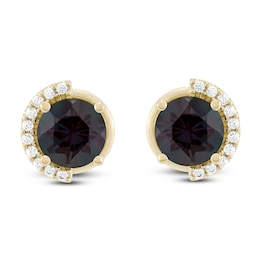 Lab-Created Alexandrite & Diamond Stud Earrings 1/10 ct tw 10K Yellow Gold