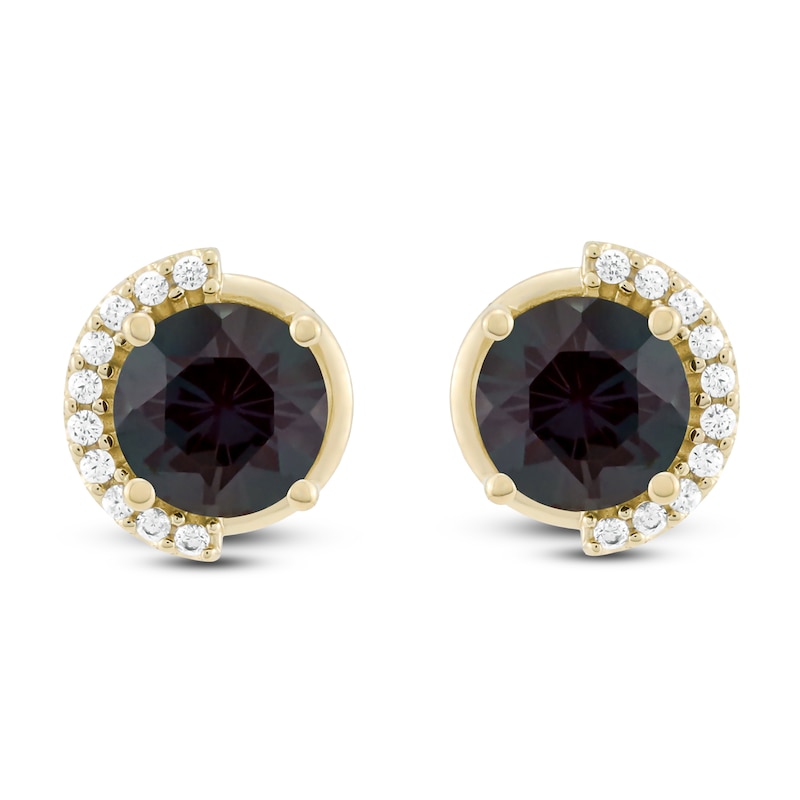 Main Image 1 of Lab-Created Alexandrite & Diamond Stud Earrings 1/10 ct tw 10K Yellow Gold