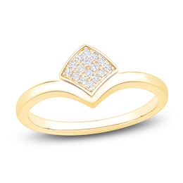 Diamond Pavé-Set Shield Chevron Ring 1/15 ct tw 14K Yellow Gold