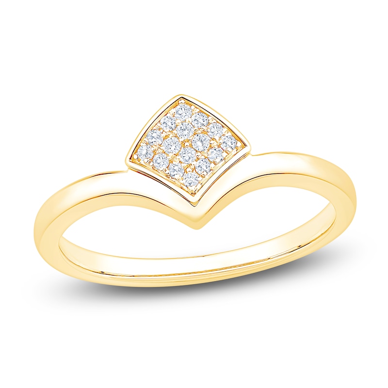 Diamond Pavé-Set Shield Chevron Ring 1/15 ct tw 14K Yellow Gold