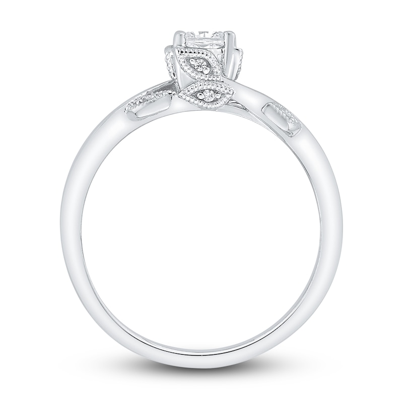 Diamond Engagement Ring 3/8 ct tw Cushion/Round 14K White Gold