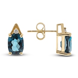 Natural Topaz Earrings 1/20 ct tw Diamonds 10K Yellow Gold