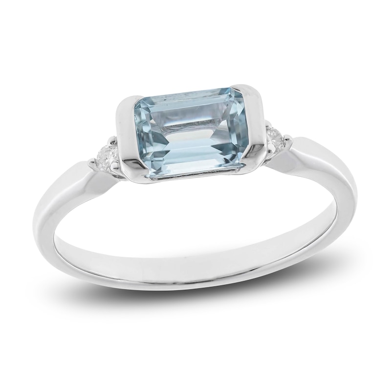 Main Image 1 of Natural Aquamarine Ring 1/20 ct tw Diamonds 10K White Gold