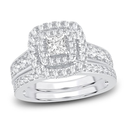 Diamond Double Halo Bridal Set 1-1/2 ct tw Princess/Round 14K White Gold