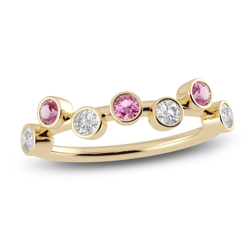 Main Image 1 of Juliette Maison Natural Pink Tourmaline & Natural White Sapphire Ring 10K Yellow Gold