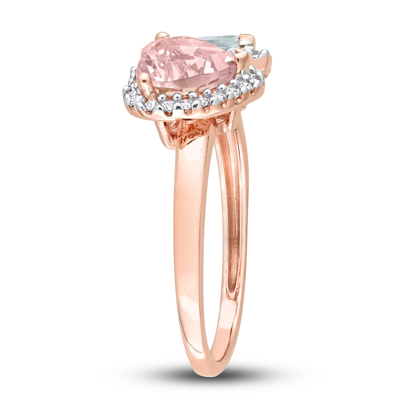 Main Image 2 of Natural Aquamarine & Natural Morganite Heart Ring 1/5 ct tw Diamonds 14K Rose Gold