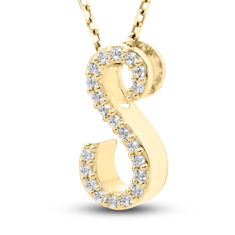 Main Image 2 of Diamond Initial S Pendant Necklace 1/10 ct tw Round 10K Yellow Gold 18&quot;