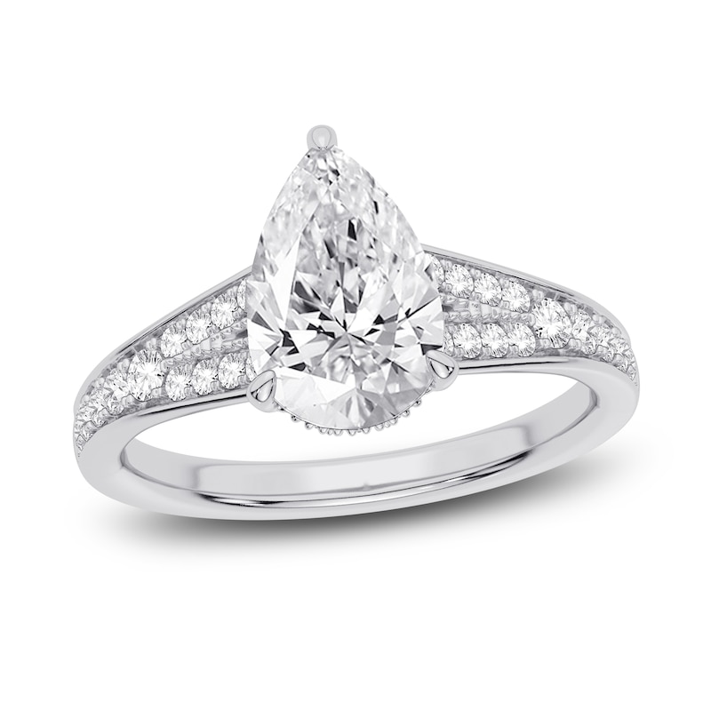 Lab-Created Diamond Engagement Ring 2-1/3 ct tw Pear/Round 14K White Gold