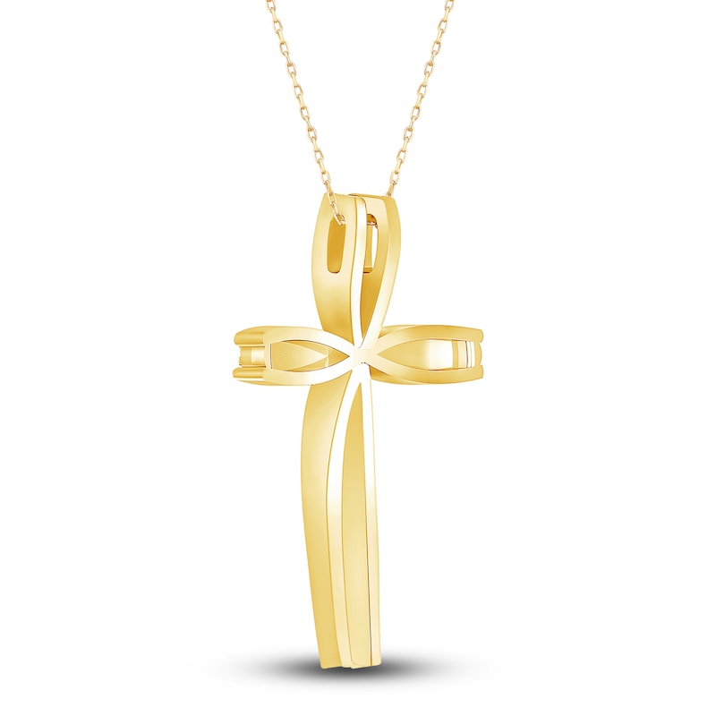 Main Image 4 of Diamond Cross Pendant Necklace 1/2 ct tw Round 10K Yellow Gold 18&quot;